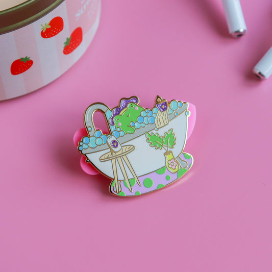 A Bubble Bath & a Podcast Enamel Pin
