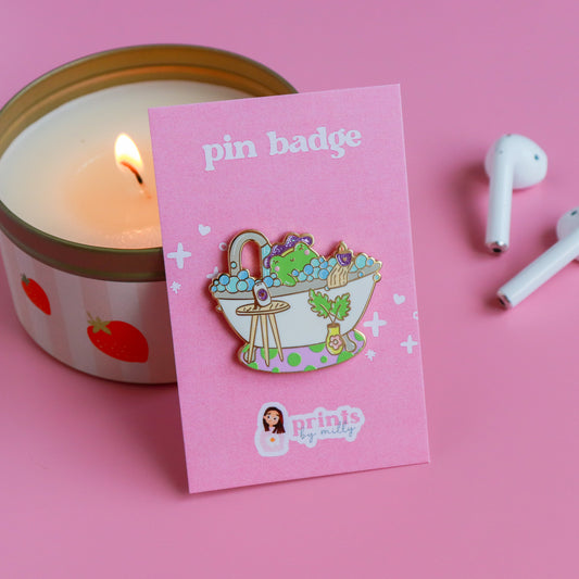 A Bubble Bath & a Podcast Enamel Pin