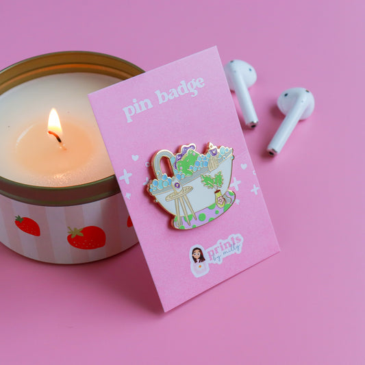 A Bubble Bath & a Podcast Enamel Pin