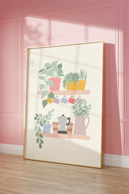Cute Kitchen Shelf Wall Art Print