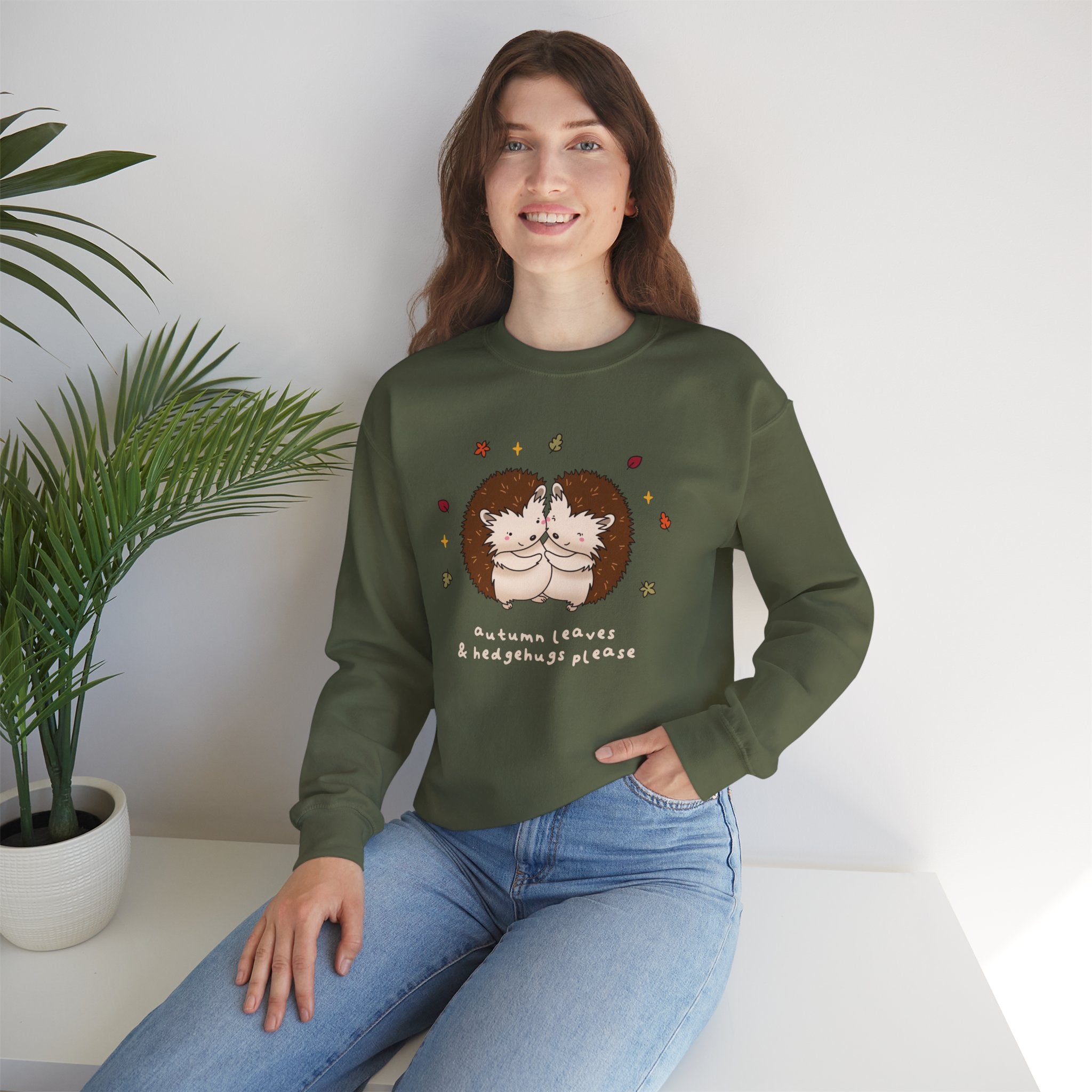 Autumn Leaves & Hedgehugs Please Crewneck Sweatshirt