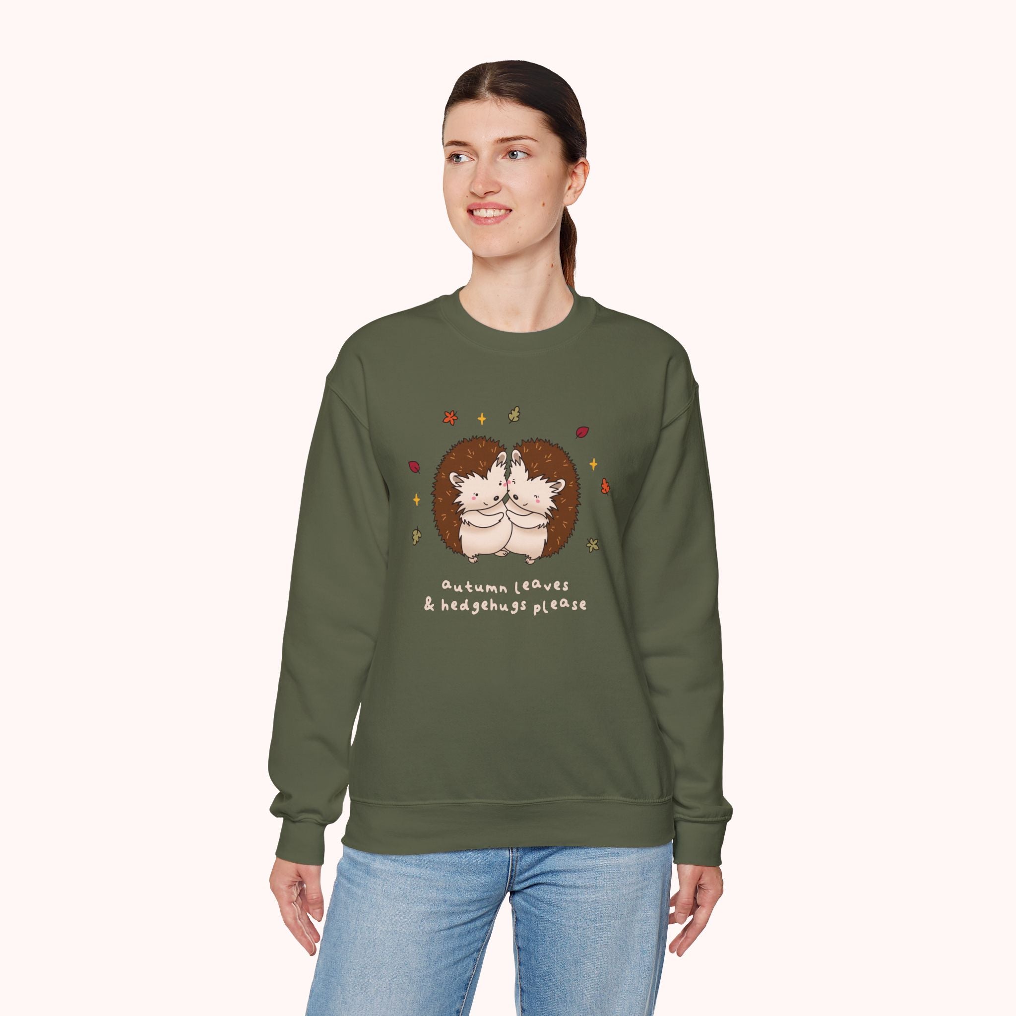 Autumn Leaves & Hedgehugs Please Crewneck Sweatshirt