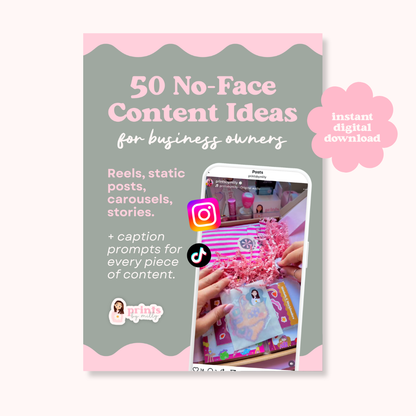 ‘50 No-Face Content Ideas’ E-Book – A Guide to Creating Engaging Content Without Showing Your Face