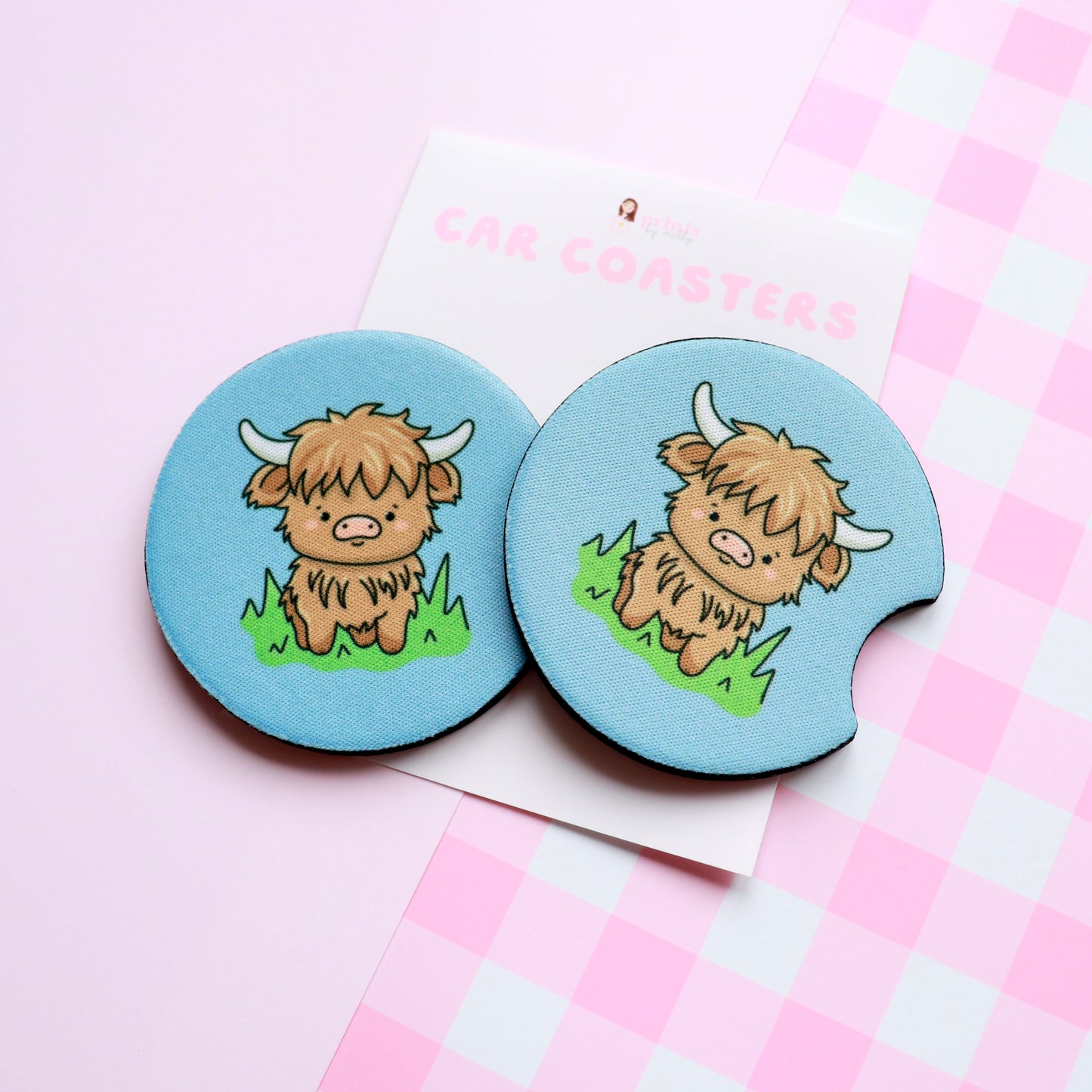 Highland Cow Car Coasters (Set of 2)