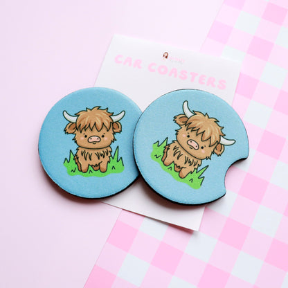 Highland Cow Car Coasters (Set of 2)