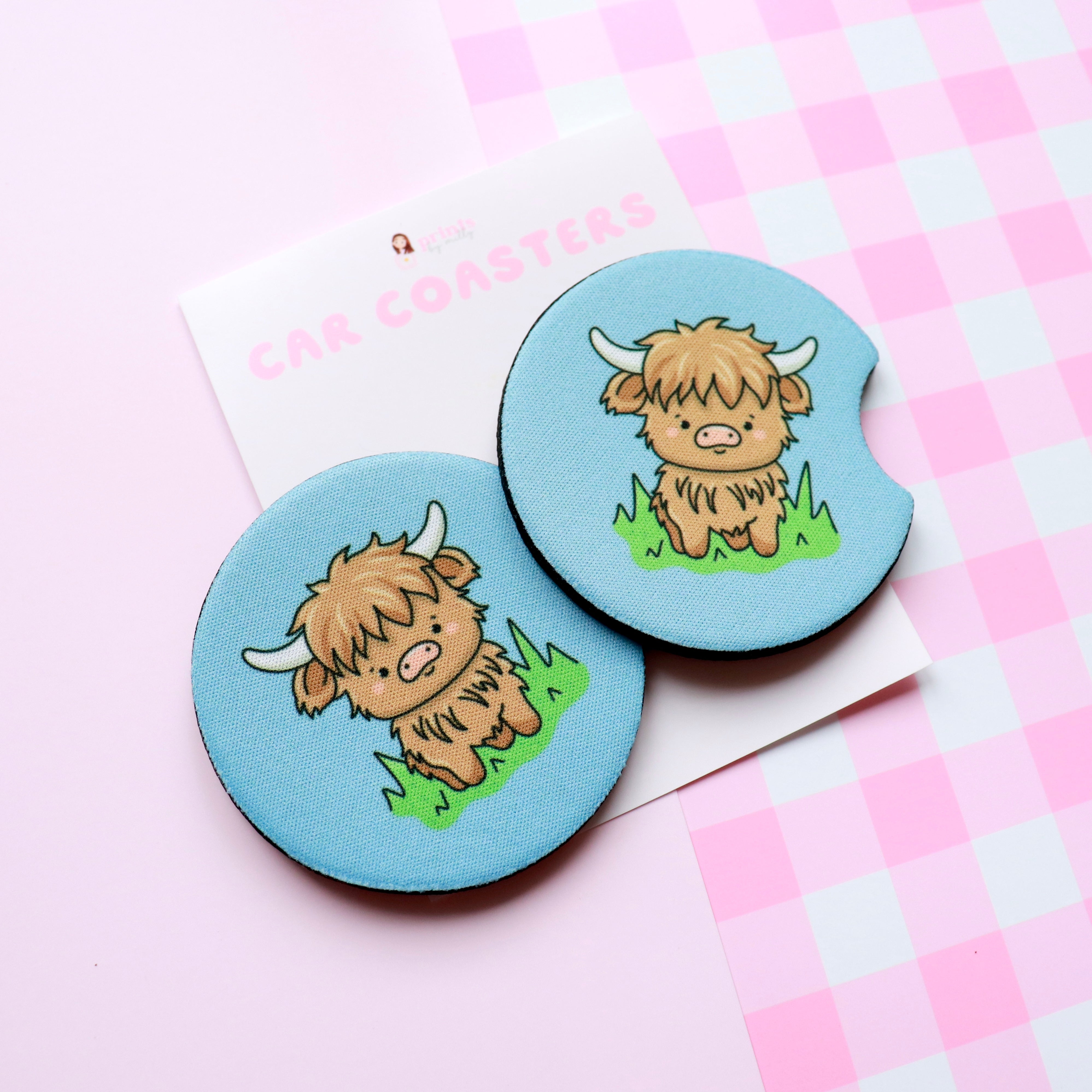 Highland Cow Car Coasters (Set of 2)