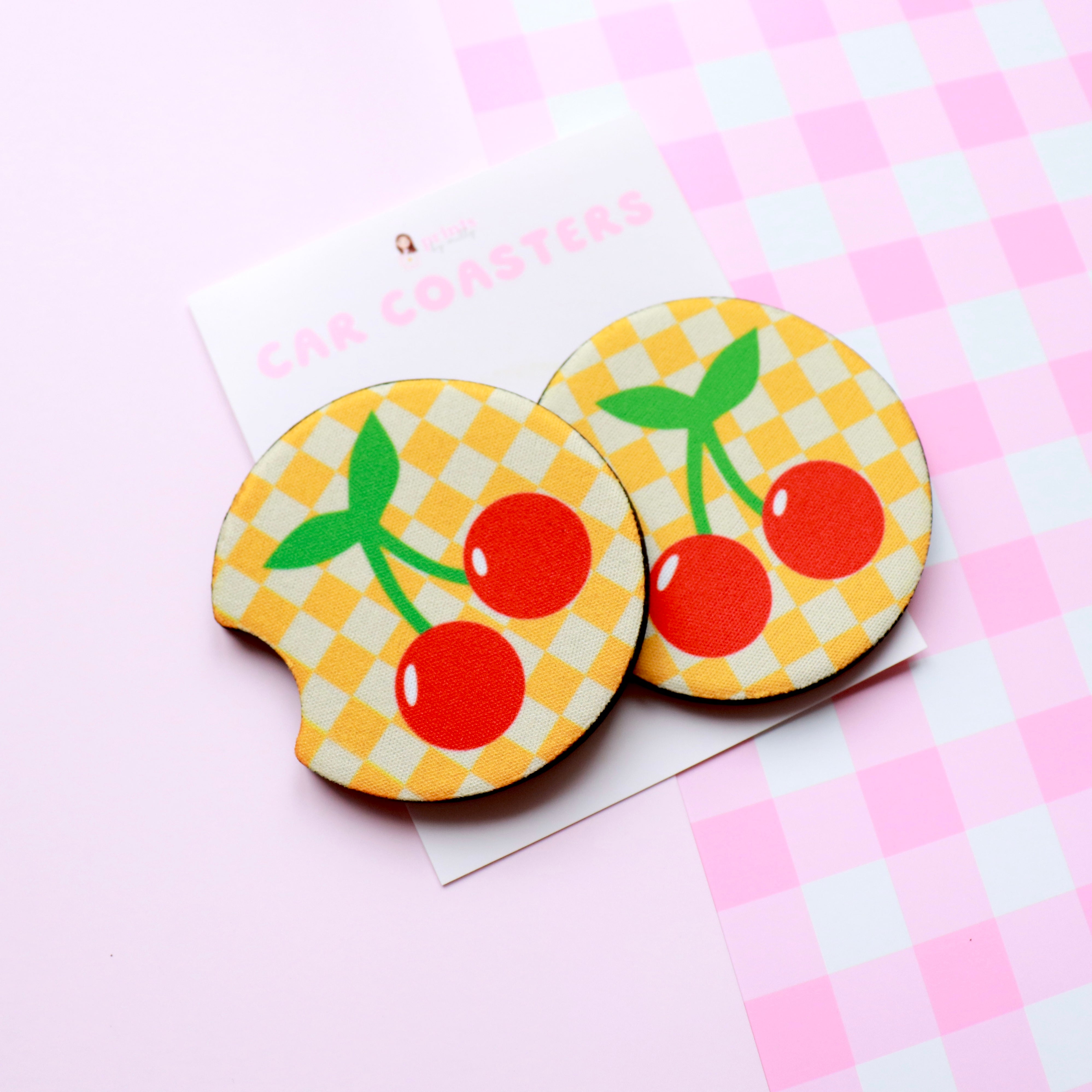 Cherry Car Coasters (Set of 2)