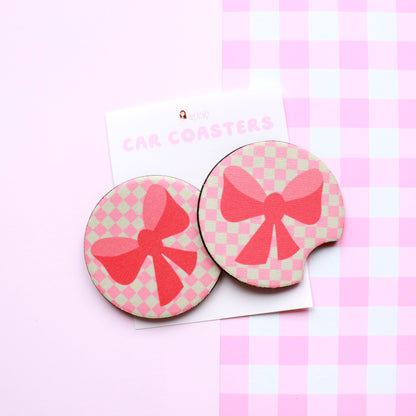 Pink Bow Car Coasters (Set of 2)