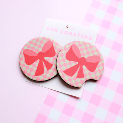 Pink Bow Car Coasters (Set of 2)