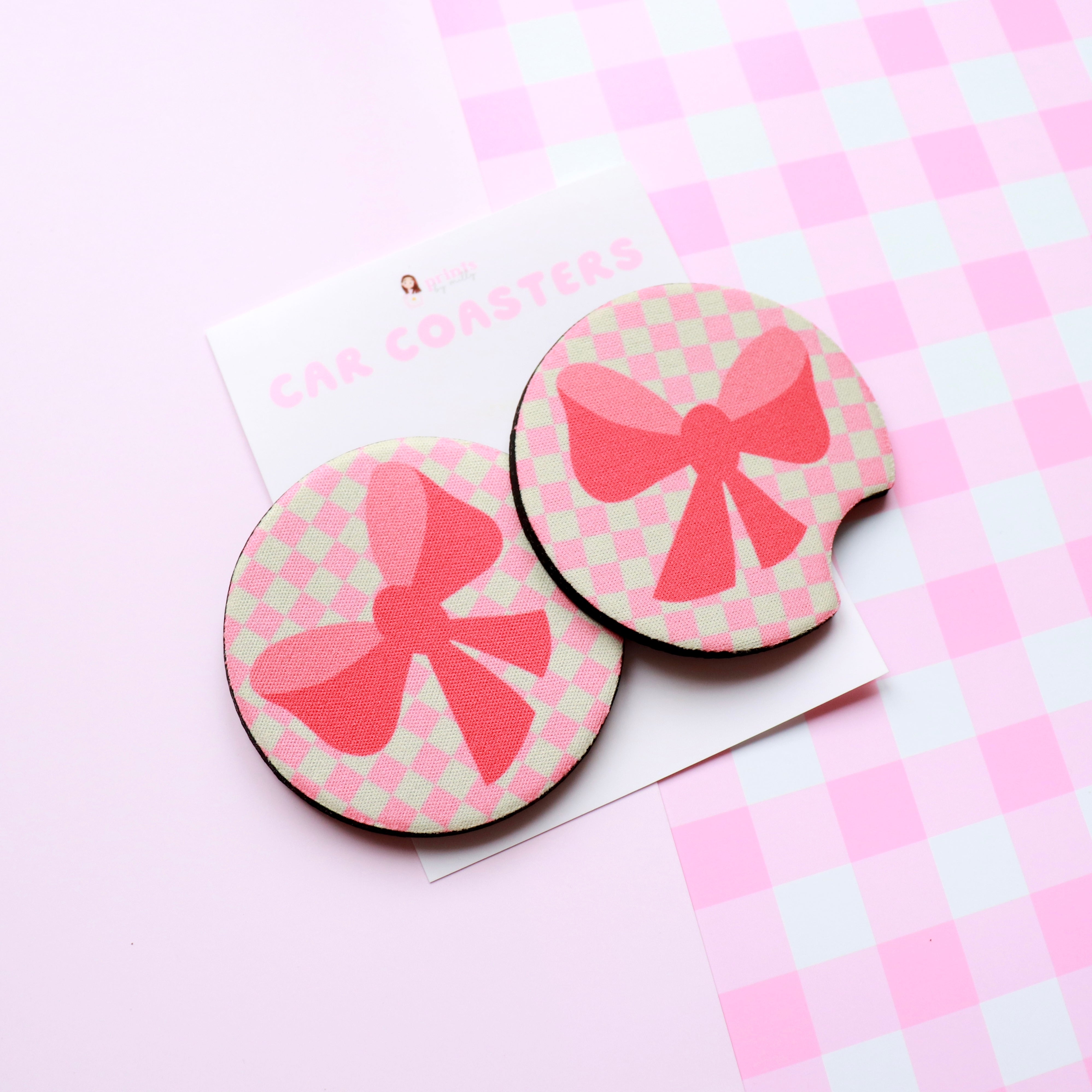 Pink Bow Car Coasters (Set of 2)