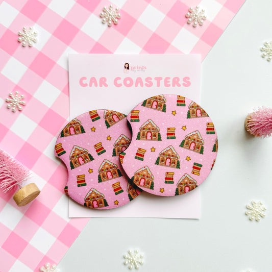 Gingerbread Library Car Coasters (Set of 2)