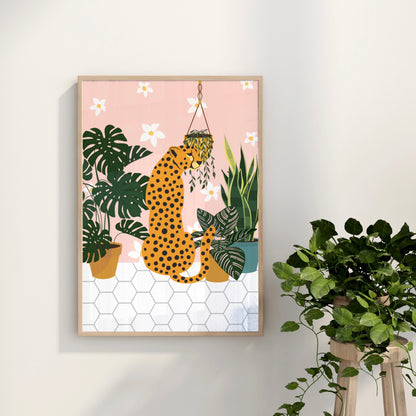 Botanical Cheetah Bathroom Wall Art Print
