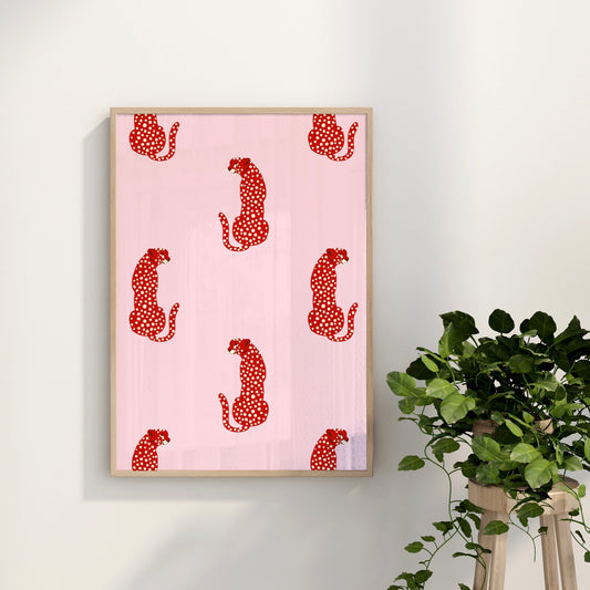 Red Cheetah Wall Art Print