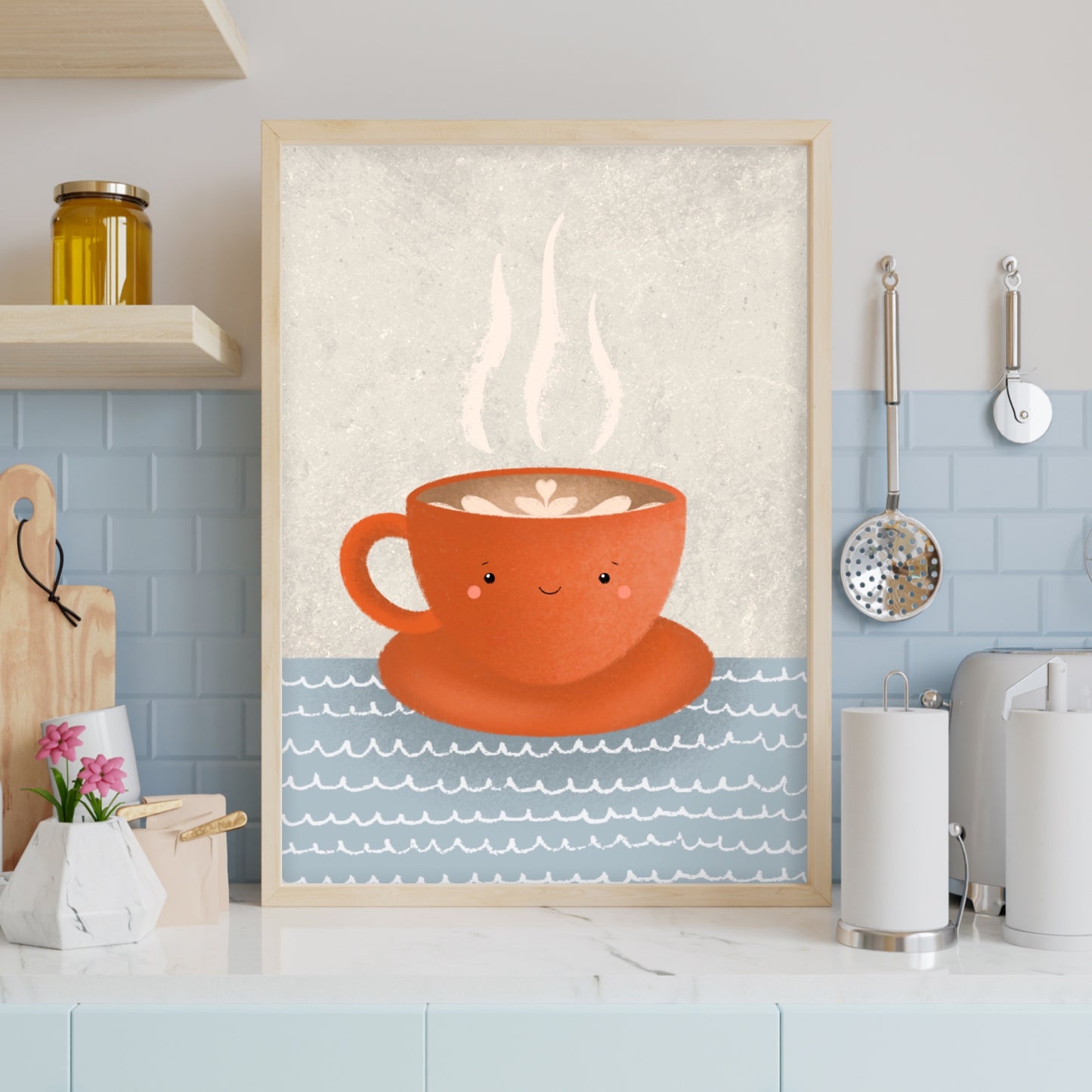 Cute Coffee Cup Illustration Wall Art Print