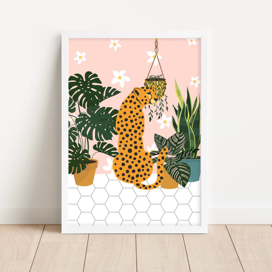 Botanical Cheetah Bathroom Wall Art Print