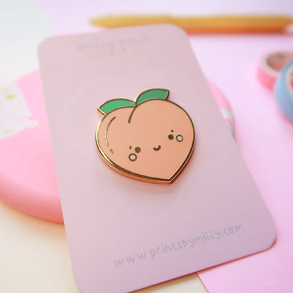 Smiley Peach Enamel Pin