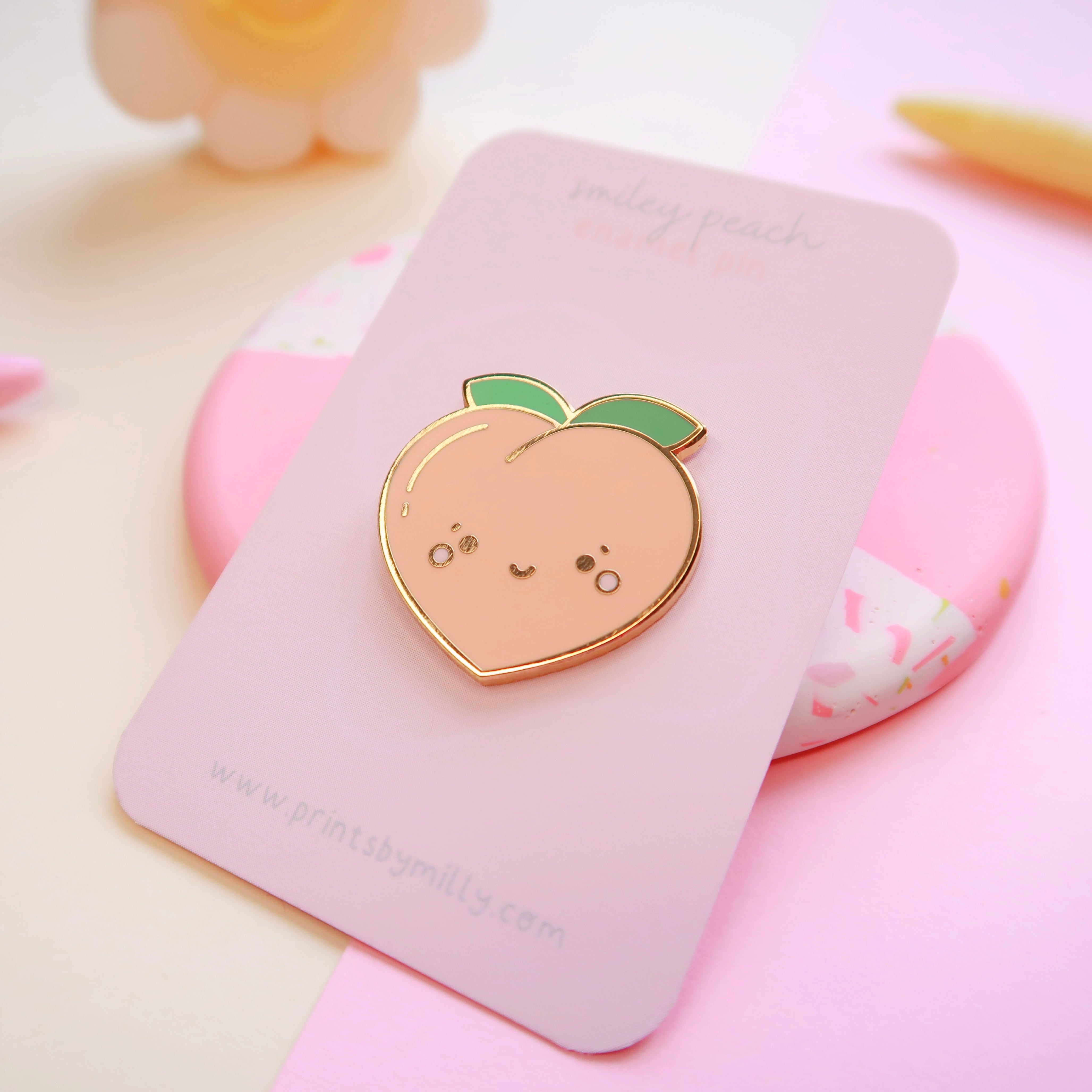 Smiley Peach Enamel Pin