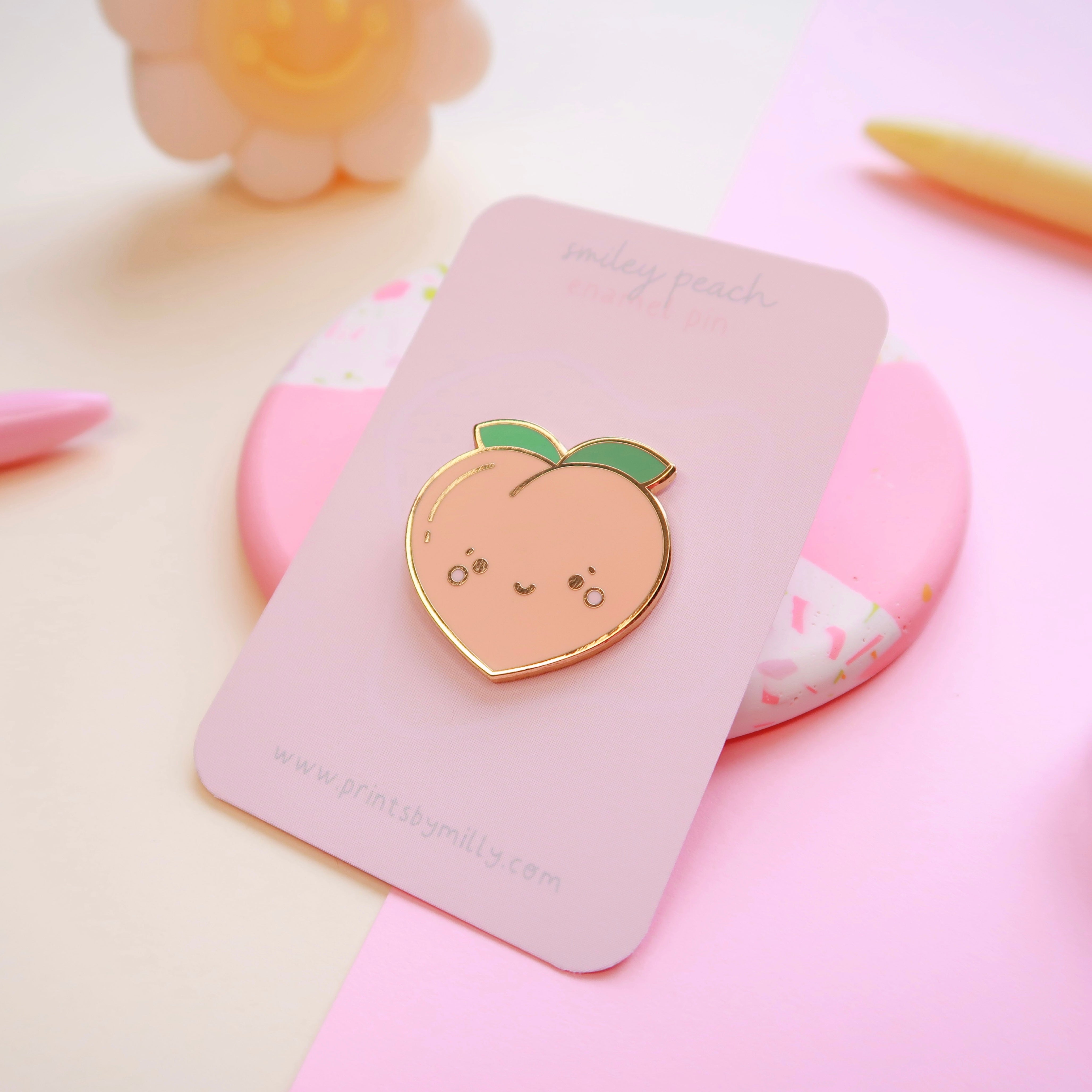 Smiley Peach Enamel Pin