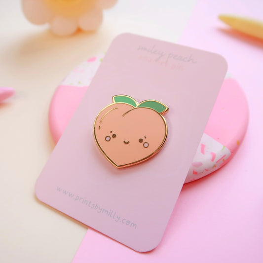 Smiley Peach Enamel Pin